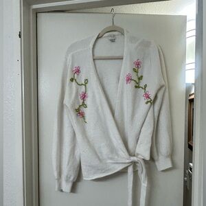 Target White Cardigan with Pink Floral Embroidery